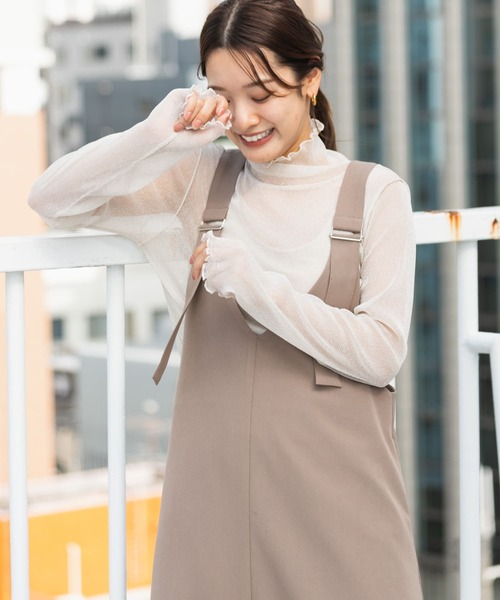 SENSE OF PLACE by URBAN RESEARCH（センスオブプレイスバイアーバンリサーチ）の「ラメシアーハイネックトップ（Tシャツ/カットソー・レディース・ライトベージュ/チャコールグレー/グリーン・ONE）」の3枚目の写真