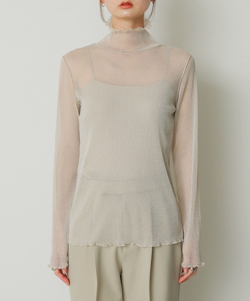 SENSE OF PLACE by URBAN RESEARCH（センスオブプレイスバイアーバンリサーチ）の「ラメシアーハイネックトップ（Tシャツ/カットソー・レディース・ライトベージュ/チャコールグレー/グリーン・ONE）」の9枚目の写真