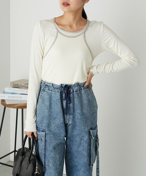 forksy.（フォルクシー）の「【forksy.】リブバイカラーデザインホルターネックキャミセットプルオーバー（Tシャツ/カットソー・レディース・グレー/アイボリー/ブラック・FREE）」の8枚目の写真