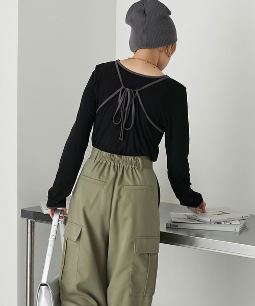 forksy.（フォルクシー）の「【forksy.】リブバイカラーデザインホルターネックキャミセットプルオーバー（Tシャツ/カットソー・レディース・グレー/アイボリー/ブラック・FREE）」の17枚目の写真
