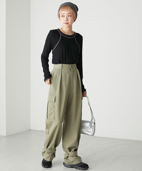 forksy.（フォルクシー）の「【forksy.】リブバイカラーデザインホルターネックキャミセットプルオーバー（Tシャツ/カットソー・レディース・グレー/アイボリー/ブラック・FREE）」の19枚目の写真