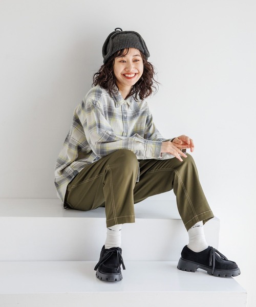 niko and...（ニコアンド）の「40ビエラレピアチェックシャツ（シャツ/ブラウス・レディース・オレンジ/グレー/ネイビー/アイボリー/ブルー/ベージュ・MEDIUM/BIG(L)）」の7枚目の写真