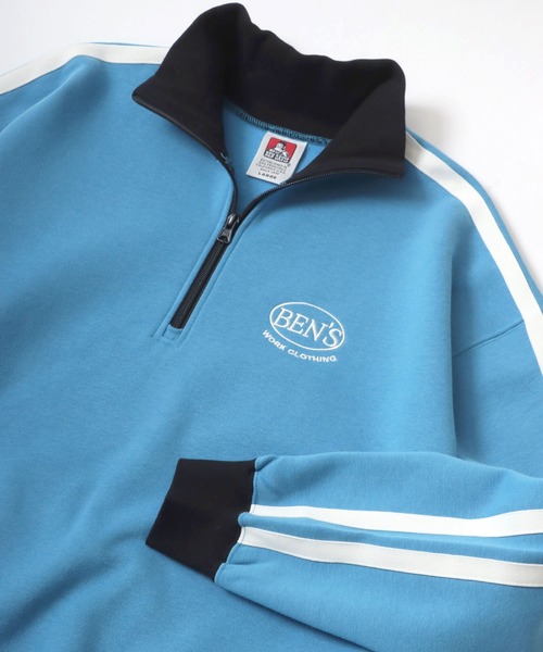 【セール】BEN DAVIS/ベンデイビス LINE HALF ZIP/オーバーサイズ 裏起毛 ロゴ ワンポイント刺繍 ハーフジップ スウェット トレーナー/ラインジャージ（スウェット）｜BEN DAVIS（ベンデイビス）