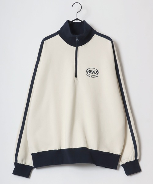 【セール】BEN DAVIS/ベンデイビス LINE HALF ZIP/オーバーサイズ 裏起毛 ロゴ ワンポイント刺繍 ハーフジップ スウェット トレーナー/ラインジャージ（スウェット）｜BEN DAVIS（ベンデイビス）
