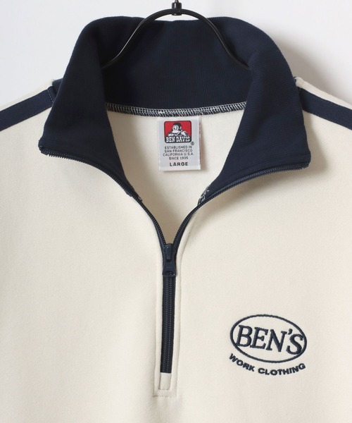 【セール】BEN DAVIS/ベンデイビス LINE HALF ZIP/オーバーサイズ 裏起毛 ロゴ ワンポイント刺繍 ハーフジップ スウェット トレーナー/ラインジャージ（スウェット）｜BEN DAVIS（ベンデイビス）