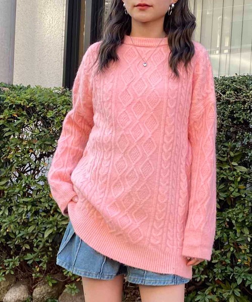 NANEA(ナネア)の「ケーブルニットプルオーバー(ニット/セーター・レディース・ブラック/ピンク/レッド/オレンジ/アイボリー/グレー/ブラウン・フリー)」の5枚目の写真