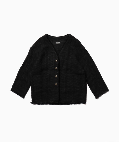 John branigan（ジョンブラニガン）の「John Branigan/ジョンブラ二ガン V Jacket w/velvet カーディガン（ノーカラージャケット・レディース・ブラック/ダークブラウン・FREE）」の21枚目の写真
