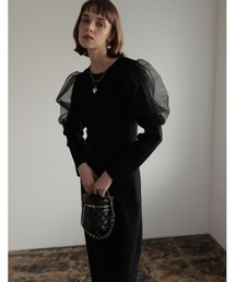 Re:EDIT | [2023A/W PRE ORDER][MEISM by Re:EDIT][低身長サイズ有]チュールパフスリーブIラインニットワンピース(ワンピース)