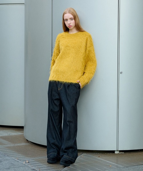 試着のみ WETTEMPT ウールミックスパーマシャギーニット マスタード S セールWOOL MIXED PERM SHAGGY KNIT ⁄ウールミックスパーマシャギー