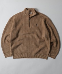 【U.S.POLOASSN.】 7G あぜ編みハーフジップニット