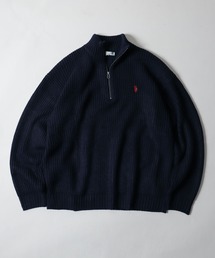 【U.S.POLOASSN.】 7G あぜ編みハーフジップニット