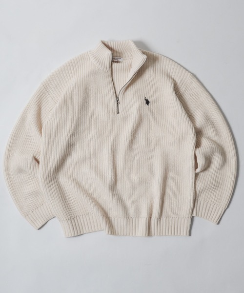 U.S. POLO ASSN.(ユーエスポロアッスン)の「【U.S.POLOASSN.】 7G あぜ編みハーフジップニット(ニット/セーター・レディース・ベージュ/ネイビー/アイボリー/イエロー/グリーン・MEDIUM/LARGE/X-LARGE)」の2枚目の写真