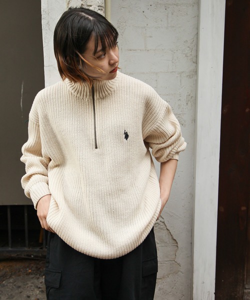 U.S. POLO ASSN.(ユーエスポロアッスン)の「【U.S.POLOASSN.】 7G あぜ編みハーフジップニット(ニット/セーター・レディース・ベージュ/ネイビー/アイボリー/イエロー/グリーン・MEDIUM/LARGE/X-LARGE)」の7枚目の写真
