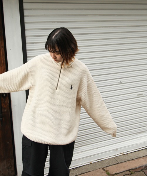 U.S. POLO ASSN.(ユーエスポロアッスン)の「【U.S.POLOASSN.】 7G あぜ編みハーフジップニット(ニット/セーター・レディース・ベージュ/ネイビー/アイボリー/イエロー/グリーン・MEDIUM/LARGE/X-LARGE)」の8枚目の写真