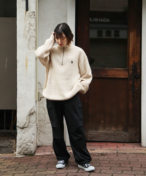 U.S. POLO ASSN.(ユーエスポロアッスン)の「【U.S.POLOASSN.】 7G あぜ編みハーフジップニット(ニット/セーター・レディース・ベージュ/ネイビー/アイボリー/イエロー/グリーン・MEDIUM/LARGE/X-LARGE)」の10枚目の写真