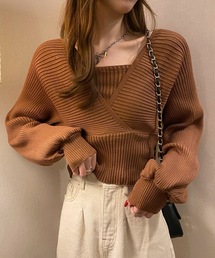 レイヤード風ショート丈長袖ニット