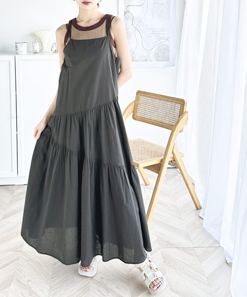 ロングワンピース バックレス Vネック クロス フレアスカート 黒 黒 ワンピース 韓国 ファッション レディース フレア Aライン