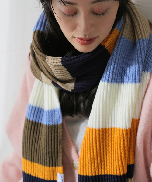 B.C STOCK(ベーセーストック)の「ニットマルチボーダーマフラー(マフラー・レディース・ネイビー/アイボリー・FREE)」の11枚目の写真