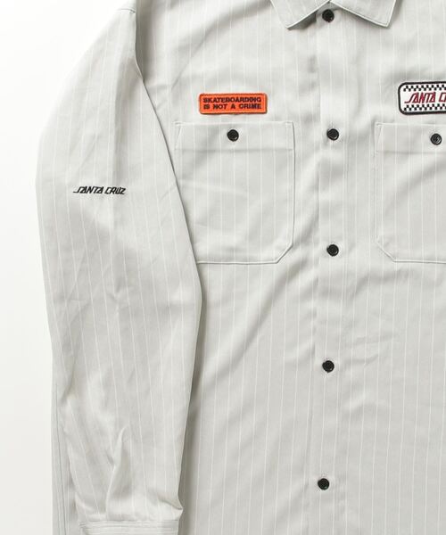 SANTA CRUZ(サンタクルーズ)の「【ムラサキスポーツ限定】SANTACRUZ/サンタクルーズ 長袖シャツ ワークシャツ ストライプ柄 502241202(シャツ/ブラウス・メンズ・ライトベージュ/グレイッシュブルー・L/XL/M)」の13枚目の写真