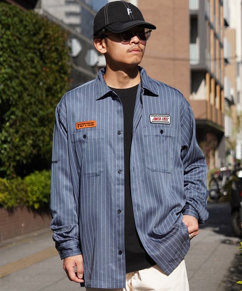 SANTA CRUZ(サンタクルーズ)の「【ムラサキスポーツ限定】SANTACRUZ/サンタクルーズ 長袖シャツ ワークシャツ ストライプ柄 502241202(シャツ/ブラウス・メンズ・ライトベージュ/グレイッシュブルー・L/XL/M)」の14枚目の写真