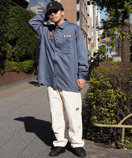 SANTA CRUZ(サンタクルーズ)の「【ムラサキスポーツ限定】SANTACRUZ/サンタクルーズ 長袖シャツ ワークシャツ ストライプ柄 502241202(シャツ/ブラウス・メンズ・ライトベージュ/グレイッシュブルー・L/XL/M)」の19枚目の写真