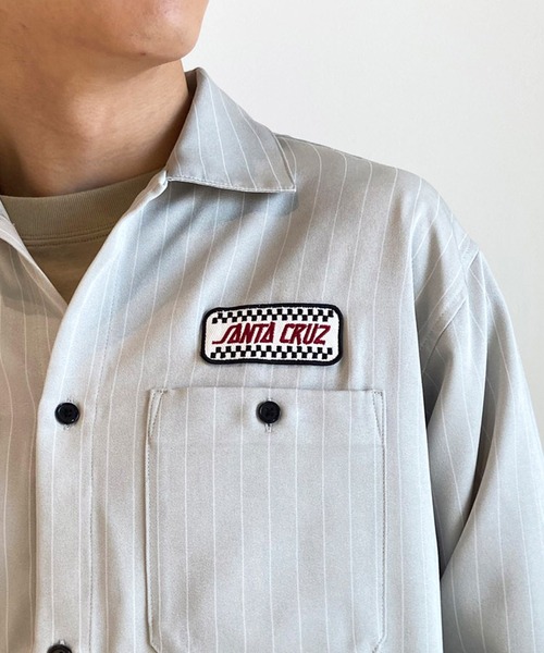 SANTA CRUZ(サンタクルーズ)の「【ムラサキスポーツ限定】SANTACRUZ/サンタクルーズ 長袖シャツ ワークシャツ ストライプ柄 502241202(シャツ/ブラウス・メンズ・ライトベージュ/グレイッシュブルー・L/XL/M)」の9枚目の写真