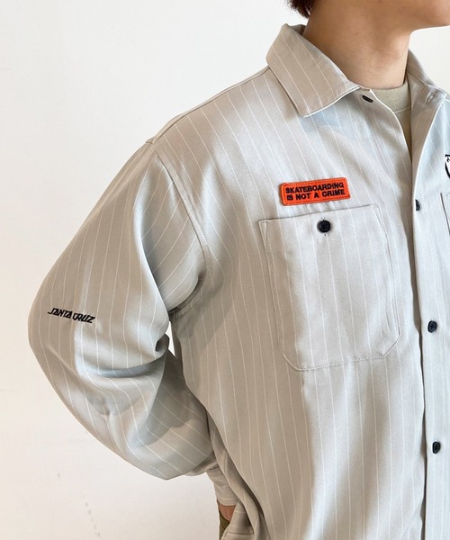 SANTA CRUZ(サンタクルーズ)の「【ムラサキスポーツ限定】SANTACRUZ/サンタクルーズ 長袖シャツ ワークシャツ ストライプ柄 502241202(シャツ/ブラウス・メンズ・ライトベージュ/グレイッシュブルー・L/XL/M)」の10枚目の写真