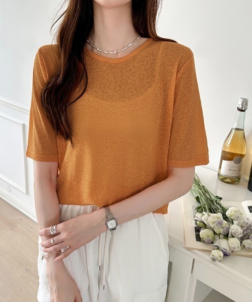 COCOMOMO(ココモモ)の「ロングシーズン使える スラブシアートップス カットソー 長袖 シアートップス シアーロンT レイヤードトップス シアーインナー スラブ シアー トップス UV対策 春服 夏服 秋服(Tシャツ/カットソー・レディース・ホワイト/ピンク/ライトグレー/ホワイト系その他/ミント/ブルー系その他/スカイブルー/オリーブ/ブラック/ピンク系その他/グレー系その他/ブラック系その他/ダークグレー/オレンジ系その他/チェリーピンク/ブラウン系その他/ブラウン系/ライトブルー/ベージュ系その他/ライトグレー系/ピンク系/パープル系その他/シルバーグレー/ブラウン/ブルー系/ベージュ/パープル/モカ/オレンジ・L/M/S)」の14枚目の写真