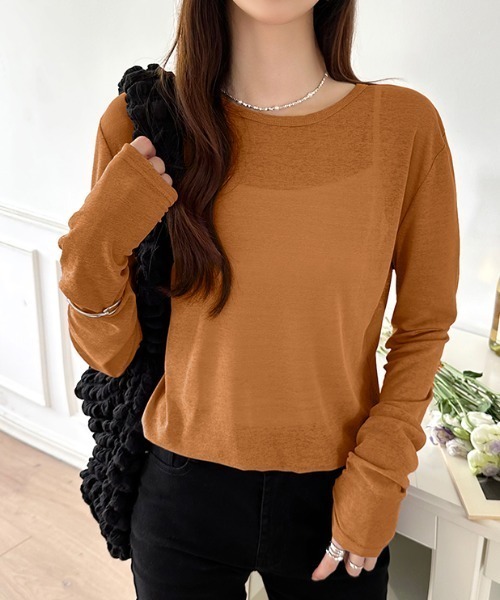 COCOMOMO(ココモモ)の「ロングシーズン使える スラブシアートップス カットソー 長袖 シアートップス シアーロンT レイヤードトップス シアーインナー スラブ シアー トップス UV対策 春服 夏服 秋服(Tシャツ/カットソー・レディース・ホワイト/ピンク/ライトグレー/ホワイト系その他/ミント/ブルー系その他/スカイブルー/オリーブ/ブラック/ピンク系その他/グレー系その他/ブラック系その他/ダークグレー/オレンジ系その他/チェリーピンク/ブラウン系その他/ブラウン系/ライトブルー/ベージュ系その他/ライトグレー系/ピンク系/パープル系その他/シルバーグレー/ブラウン/ブルー系/ベージュ/パープル/モカ/オレンジ・L/M/S)」の11枚目の写真