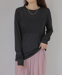 ロングシーズン使える スラブシアートップス カットソー 長袖 シアートップス シアーロンT レイヤードトップス シアーインナー スラブ シアー トップス 冷房対策 UV対策 春服 夏服 秋服