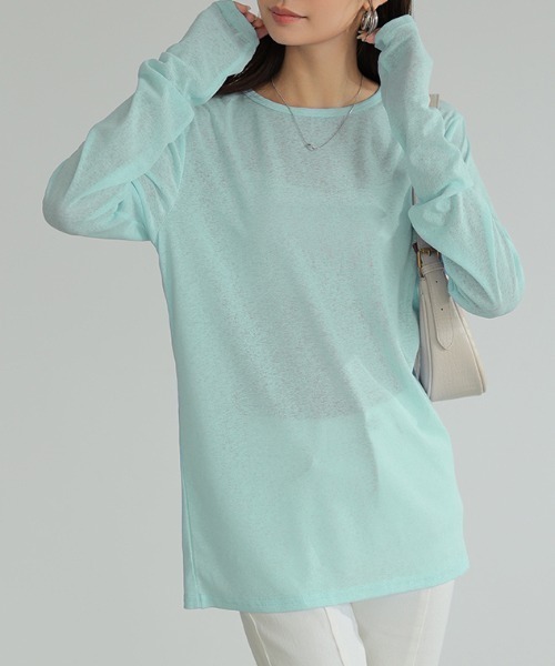 COCOMOMO(ココモモ)の「ロングシーズン使える スラブシアートップス カットソー 長袖 シアートップス シアーロンT レイヤードトップス シアーインナー スラブ シアー トップス UV対策 春服 夏服 秋服(Tシャツ/カットソー・レディース・ホワイト/ピンク/ライトグレー/ホワイト系その他/ミント/ブルー系その他/スカイブルー/オリーブ/ブラック/ピンク系その他/グレー系その他/ブラック系その他/ダークグレー/オレンジ系その他/チェリーピンク/ブラウン系その他/ブラウン系/ライトブルー/ベージュ系その他/ライトグレー系/ピンク系/パープル系その他/シルバーグレー/ブラウン/ブルー系/ベージュ/パープル/モカ/オレンジ・L/M/S)」の18枚目の写真