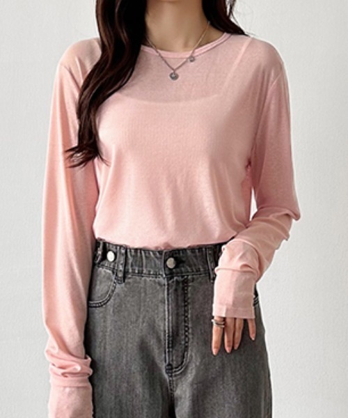 ミカ 美品 ピッコーネ カットソー トップス ピンク 長袖 ロング レースレディース Lace Ladies シンプル タートルネック長袖カットソー