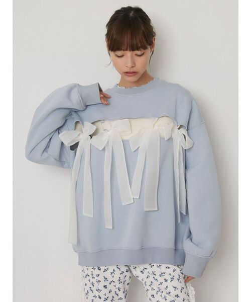 merry jenny（メリージェニー）の「リボンでつないだトレーナー（スウェット・レディース・ブラック/ブルー/アイボリー・FREE）」の7枚目の写真