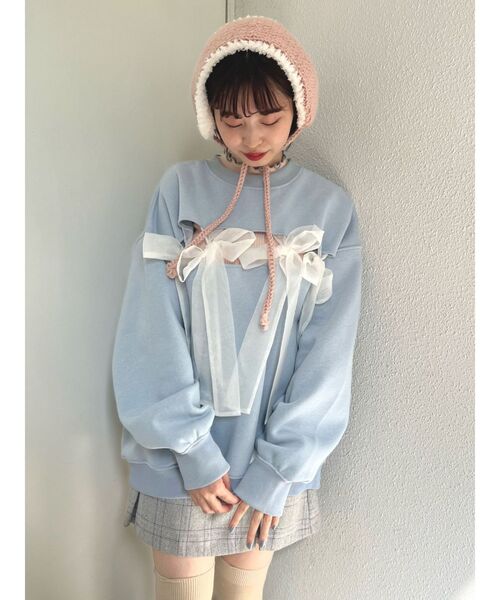 merry jenny（メリージェニー）の「リボンでつないだトレーナー（スウェット・レディース・ブラック/ブルー/アイボリー・FREE）」の9枚目の写真