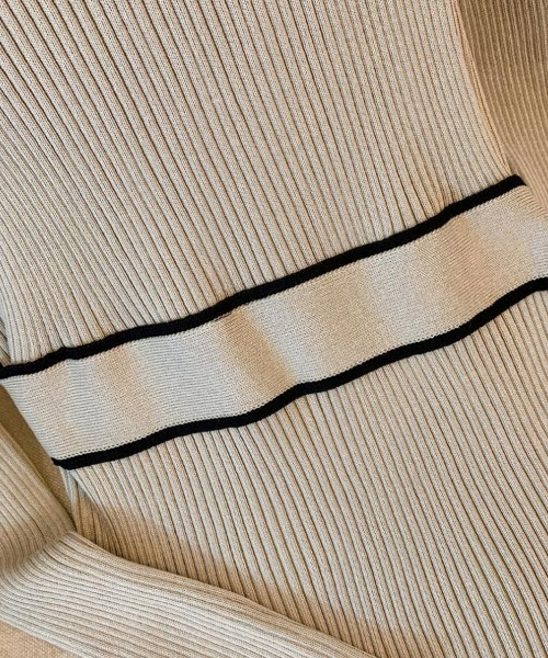 SEU(エスイーユー)の「バイカラーパイピングラップニットワンピース 細身 きれいめカジュアル オフィスカジュアル レディース韓国(ワンピース・レディース・ブラック/ベージュ・フリー)」の10枚目の写真