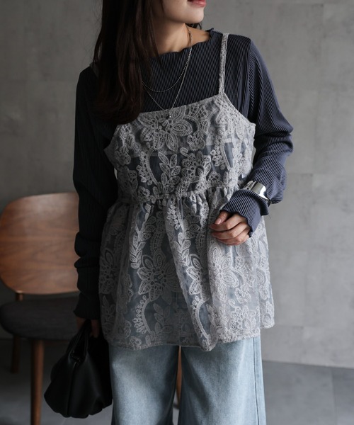 ap retro(アプレトロ)の「【選べる】オーガンジーレースキャミ / ビスチェ(キャミソール・レディース・ブラック/オフホワイト/グリーン/ライトグレー/ブラウン/グリーン系その他/ホワイト/ブラック系その他・MEDIUM/FREE)」の16枚目の写真