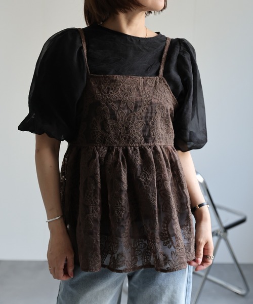 ap retro(アプレトロ)の「【選べる】オーガンジーレースキャミ / ビスチェ(キャミソール・レディース・ブラック/オフホワイト/グリーン/ライトグレー/ブラウン/グリーン系その他/ホワイト/ブラック系その他・MEDIUM/FREE)」の12枚目の写真