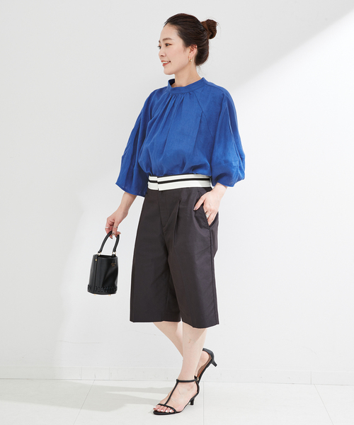 B.C STOCK(ベーセーストック)の「フレンチリネン2wayブラウス(シャツ/ブラウス・レディース・ブラック/カーキ/イエロー系その他/ブルー/ブラックミックス/ホワイト・FREE)」の10枚目の写真