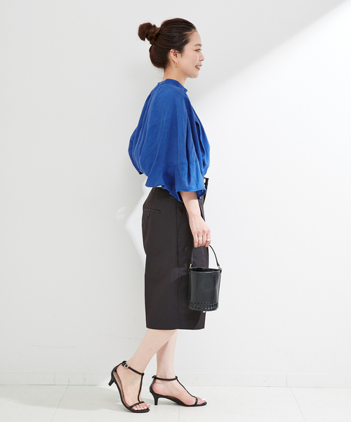 B.C STOCK(ベーセーストック)の「フレンチリネン2wayブラウス(シャツ/ブラウス・レディース・ブラック/カーキ/イエロー系その他/ブルー/ブラックミックス/ホワイト・FREE)」の11枚目の写真