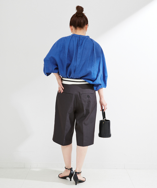 B.C STOCK(ベーセーストック)の「フレンチリネン2wayブラウス(シャツ/ブラウス・レディース・ブラック/カーキ/イエロー系その他/ブルー/ブラックミックス/ホワイト・FREE)」の12枚目の写真