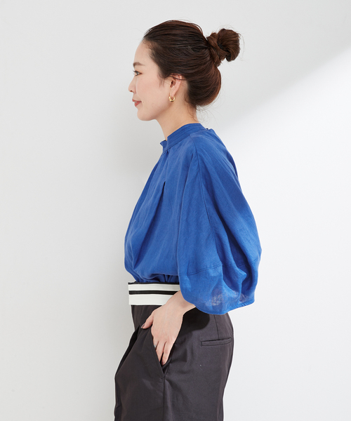 B.C STOCK(ベーセーストック)の「フレンチリネン2wayブラウス(シャツ/ブラウス・レディース・ブラック/カーキ/イエロー系その他/ブルー/ブラックミックス/ホワイト・FREE)」の14枚目の写真