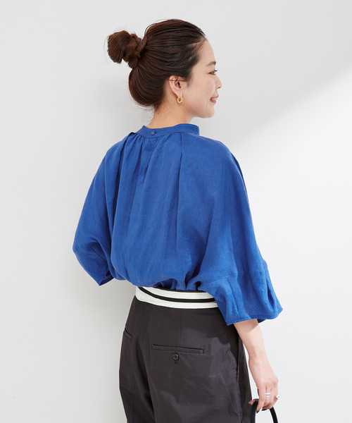 B.C STOCK(ベーセーストック)の「フレンチリネン2wayブラウス(シャツ/ブラウス・レディース・ブラック/カーキ/イエロー系その他/ブルー/ブラックミックス/ホワイト・FREE)」の15枚目の写真