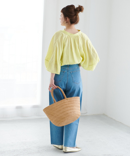 B.C STOCK(ベーセーストック)の「フレンチリネン2wayブラウス(シャツ/ブラウス・レディース・ブラック/カーキ/イエロー系その他/ブルー/ブラックミックス/ホワイト・FREE)」の18枚目の写真