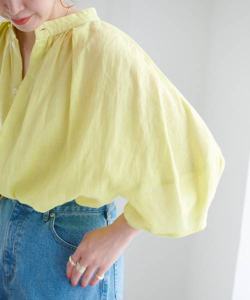 B.C STOCK(ベーセーストック)の「フレンチリネン2wayブラウス(シャツ/ブラウス・レディース・ブラック/カーキ/イエロー系その他/ブルー/ブラックミックス/ホワイト・FREE)」の21枚目の写真