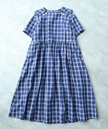 bulle de savon ビュルデサボン チェック ワンピース bulle de savon（ビュルデサボン）の「Linen check セーラーワンピース