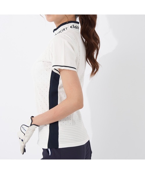 marie claire(マリ・クレール)の「marie claire GOLF/マリクレール ゴルフ ゴルフウェア ブランド ロゴ 軽量 撥水 モックネック 半袖 ニット セーター(ニット/セーター・レディース・ネイビー/ブラック/ホワイト・M/LL/3L/S/L)」の9枚目の写真