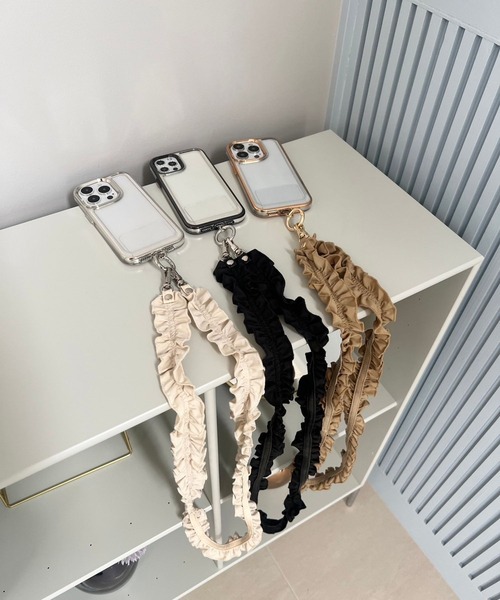 Me%(ミィパーセント)の「【ストラップシート付き】2SETフリルモバイルストラップ 111617(スマホグッズ・レディース・ブラック/ベージュ/アイボリー/シルバー・FREE)」の7枚目の写真
