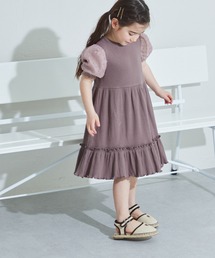 pairmanon（ペアマノン）の「ドットチュールパフ袖 切替えフレアワンピース（ワンピース・キッズ）」