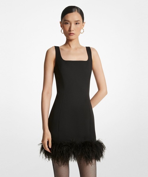 MICHAEL KORS(マイケルコース)の「フェザー トリム ストレッチ クレープ シフト ドレス(ドレス・レディース・ブラック・00/2/0)」の1枚目の写真