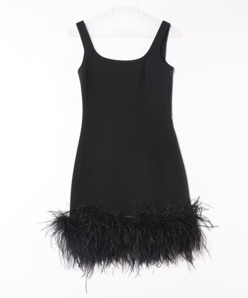 MICHAEL KORS(マイケルコース)の「フェザー トリム ストレッチ クレープ シフト ドレス(ドレス・レディース・ブラック・00/2/0)」の4枚目の写真